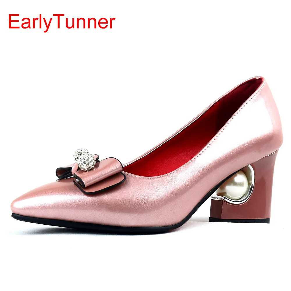 Sales Brand New Fashion Glossy Women Formal Pumps Beige Red Pink Black Sexy Lady Wedding Shoes EY6s Pearl Plus Big Size 12 31 48