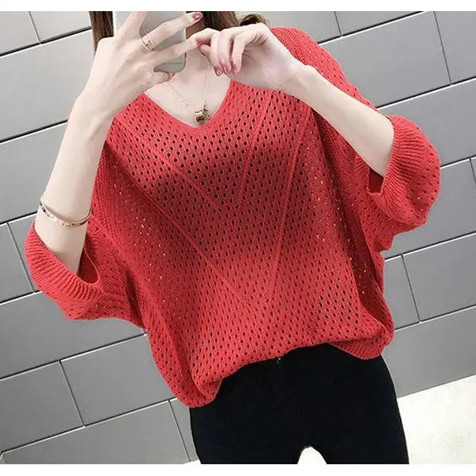 Ladies Fashion Mesh Hollowed Out See-through Pullover Sweater Tshirts Women Sexy Tops Female Girl Casual Knitted T-shirt Vy1606