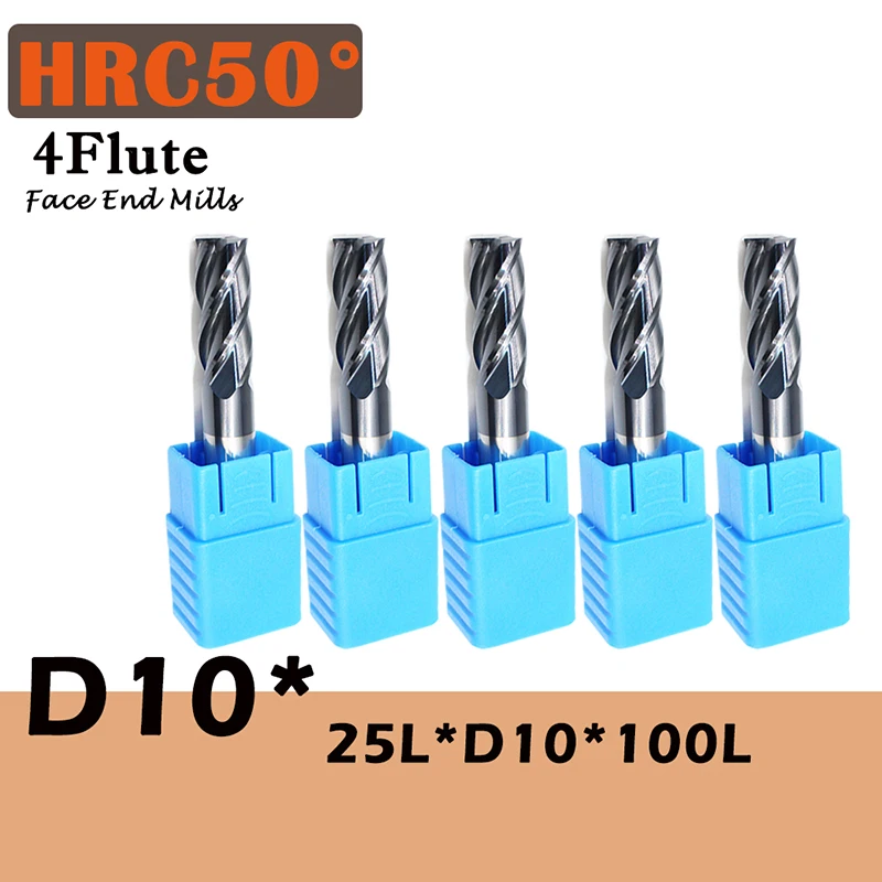 1PCS HRC50 10mm Solid Carbide Endmills ENDMILL D10X25LXD10X75L 4 Flute Standard Length Side Milling Slotting Profiling Face Mill