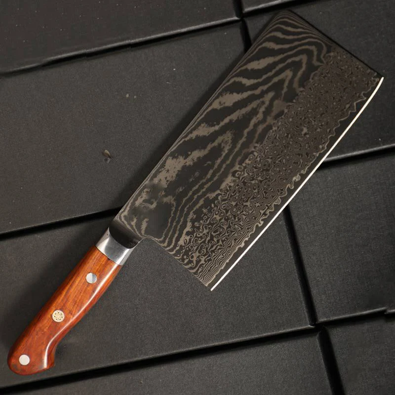 

7-дюймовый китайский нож шеф-повара с ручкой из палисандра, тесак для нарезки мяса, овощей, 67-слойная дамасская сталь, лезвие VG10, кухонные ножи