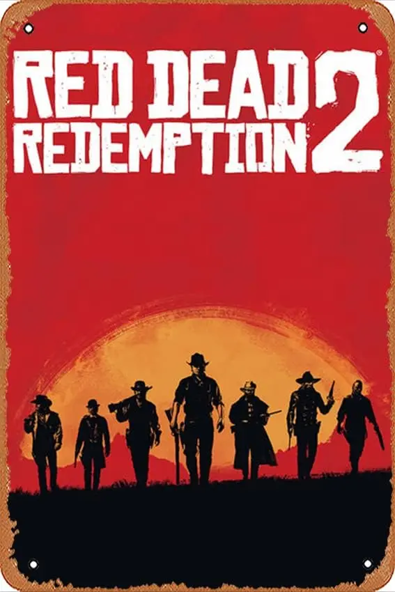 1p, panneau décoratif mural - Affiche Red Dead Redemption 2, panneau métallique vintage, décoration murale pour garage et bar, 8 × 12 pouces