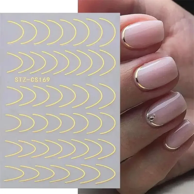 French Tips Nail Stickers 3D Gold Rose Curve Stripe Lines Swirl Sliders Manicure Adhesive Gel Nail Art Decals TRSTZ-CS169