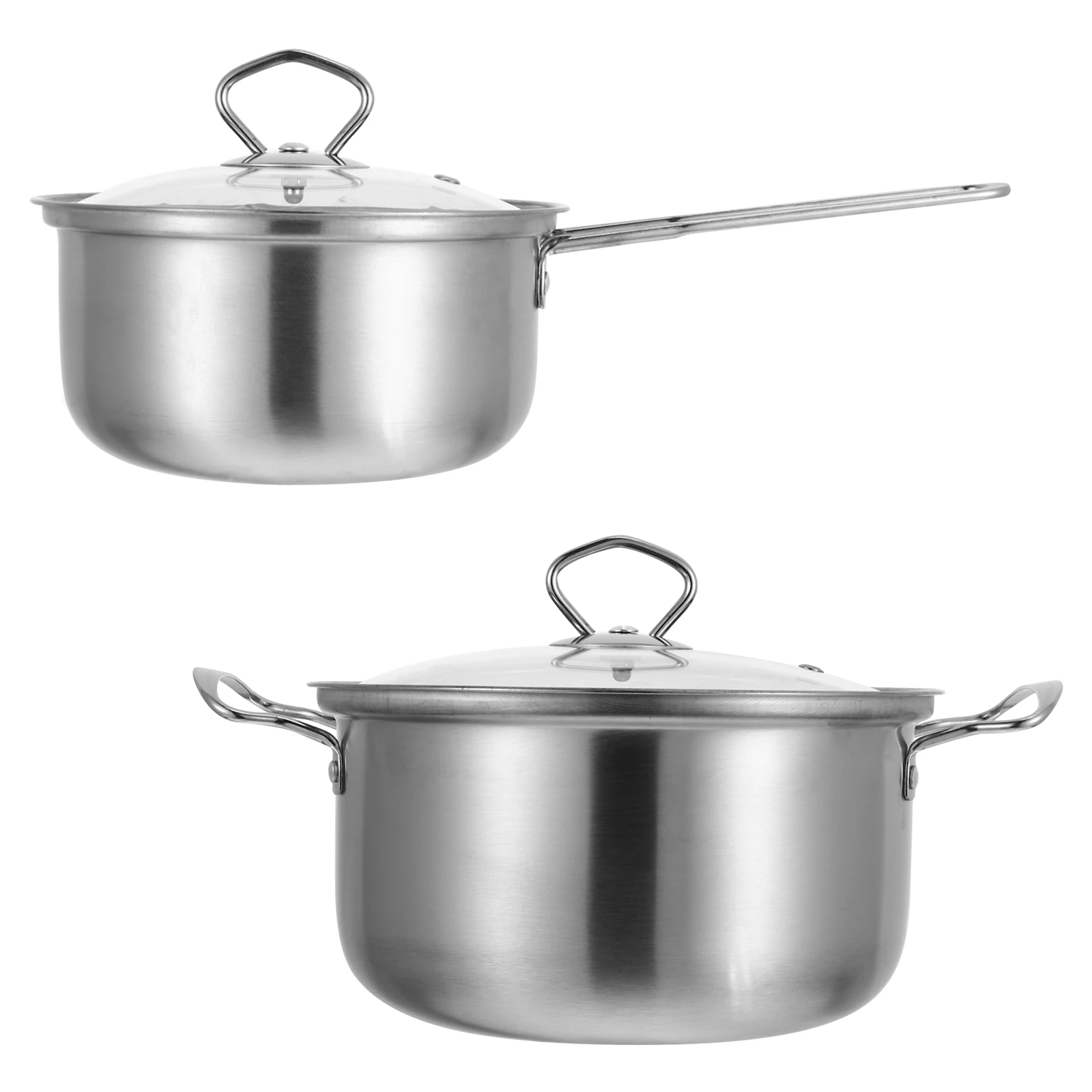 

2Pcs Stainless Steel Soup Pot Milk Cooking Pan Kitchen Cookware Set Instant Noodle Metal Anti Leakage Premium Material