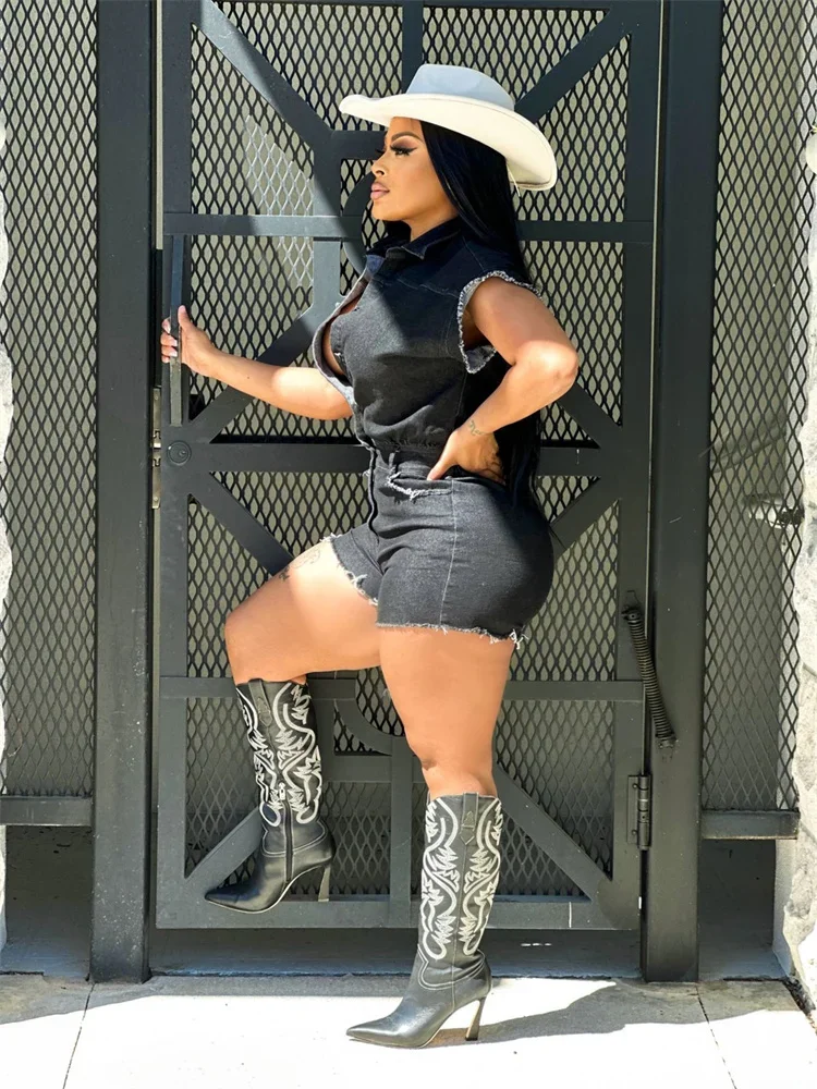 Wmstar Vrouwen Denim Jumpsuit Casual Solid Fashion Button Stretch Shorts Streetwear Speelpakjes Romper Groothandel Dropshipping 2024