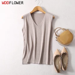 Women Silk Vest 75% Mulberry Silk 5% Cashmere Soild More Colors V Neck Pullover Top Shirt Outwear Sweater XL XXL LY046