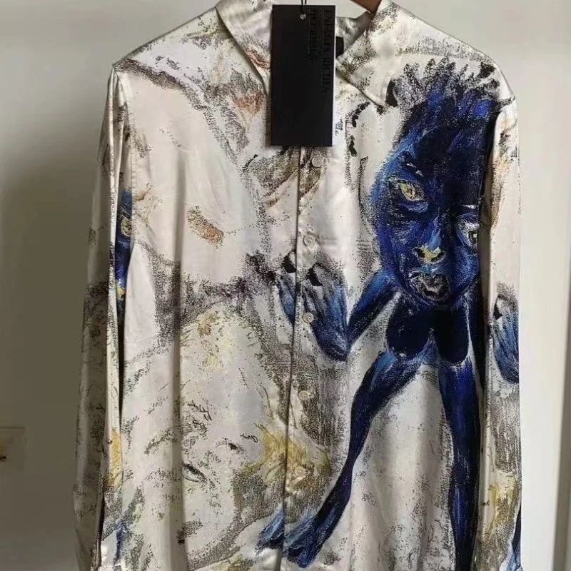 

High Quality ERD Shirt Blue Elf Print Full Graffiti Casual Hawaiian Women's Men's Long Sleeved Shirts