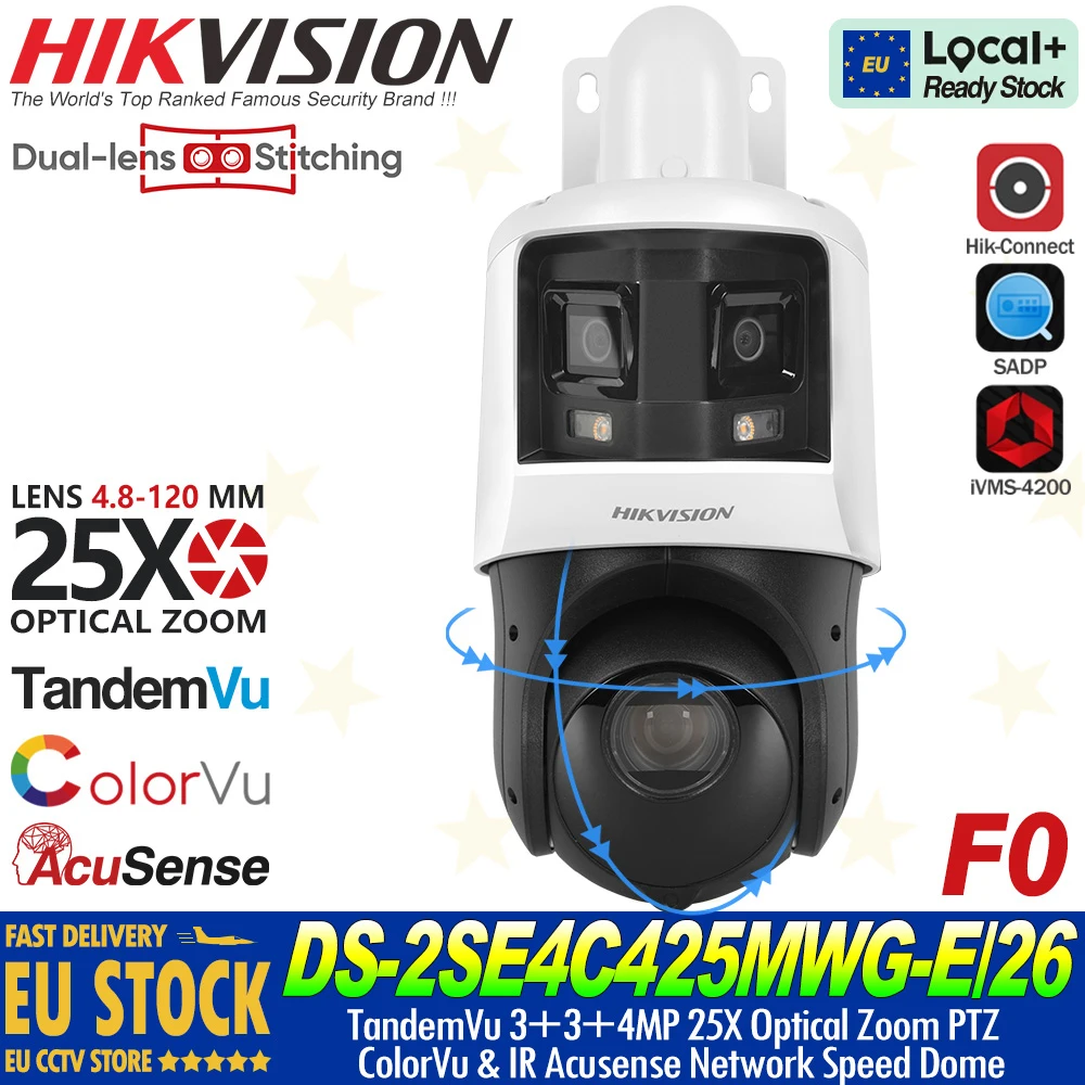 Hikvision DS-2SE4C425MWG-E/26(F0) TandemVu 6+4MP 25X PTZ 30-100M Bullet 6MP Farb- & IR-Panorama-Deep-Learning-Kamera