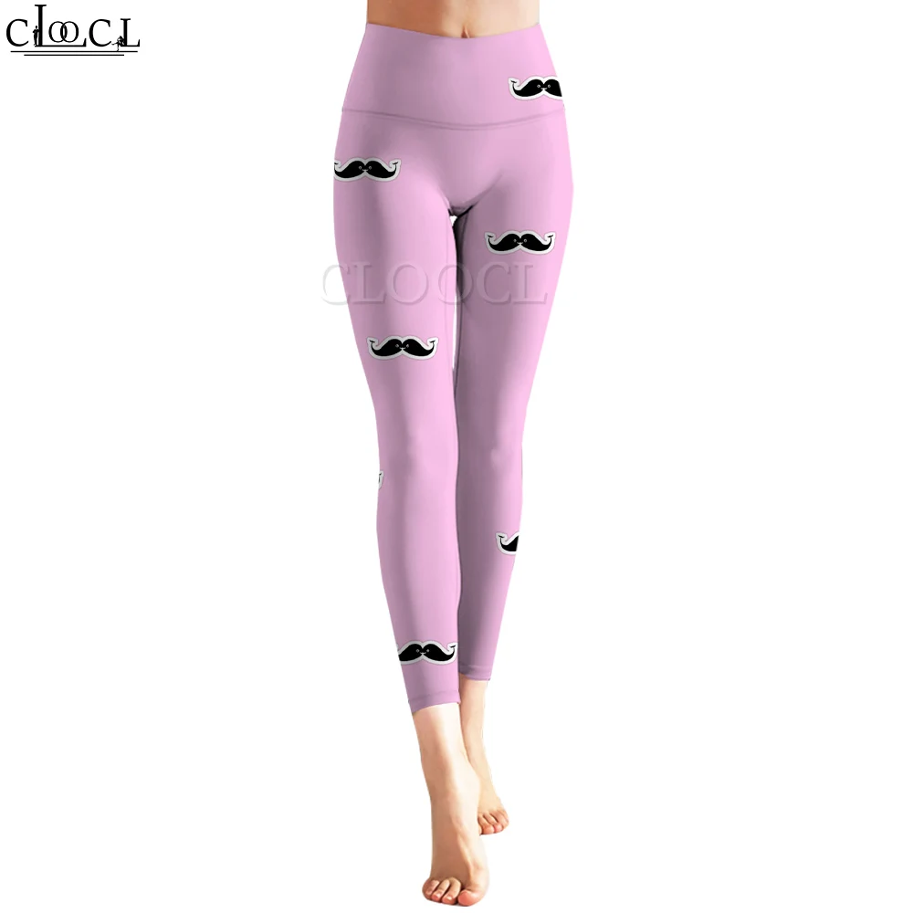 CLOOCL Mode Lässig Rosa Frauen Legging Cartoon Schwarz Schnurrbart Druck Hohe Taille Weiche Workout Leggings Frauen Yoga Hosen