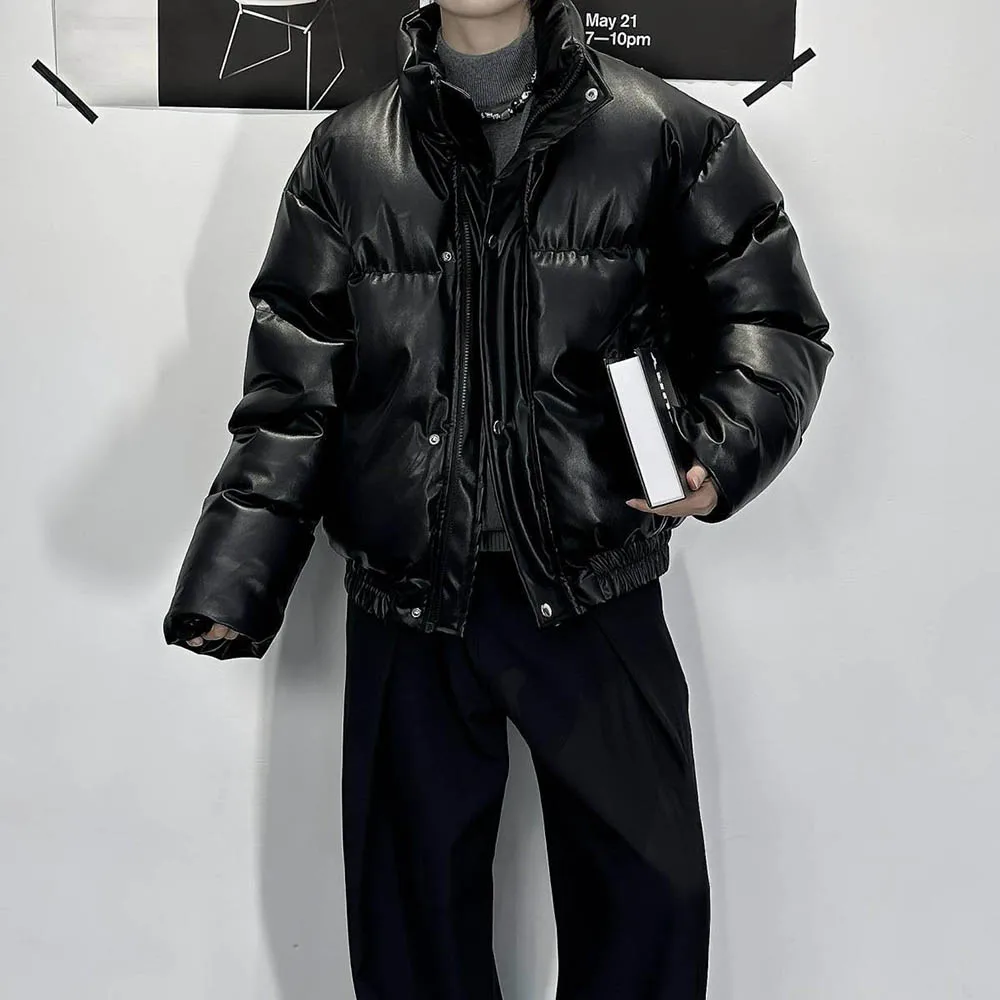 Mens Autumn Puffer Jacket Imitation Silk Cotton Dark Casual Cotton Jacket Fashion Daily Versatile Jacket Men'S Clothing