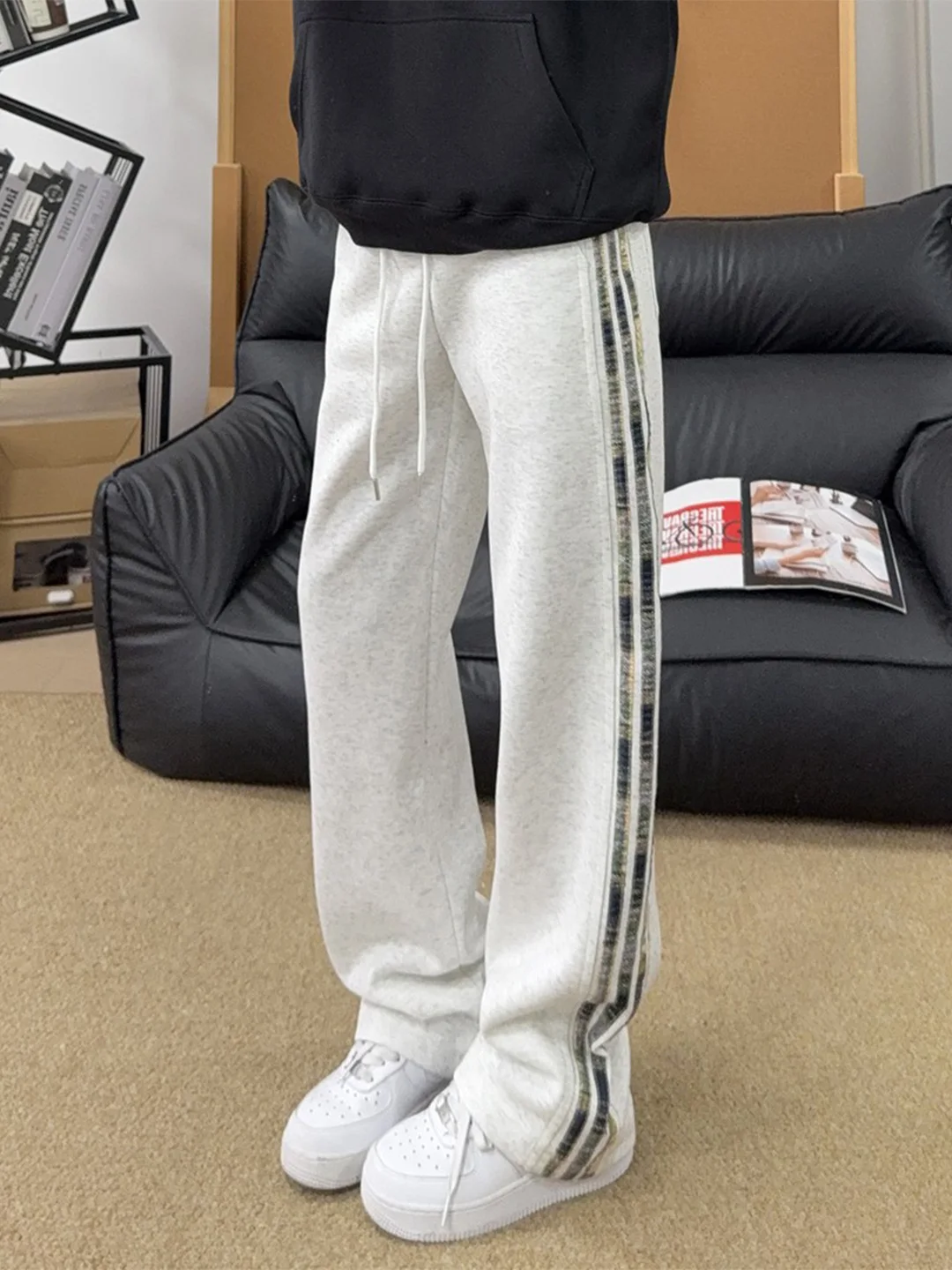 

Camouflage Tee Stripe Patchwork Spor Sweatpants Men Loose Straight Leg Pants Autumn Winter Fce Lined Thi Casual Long...