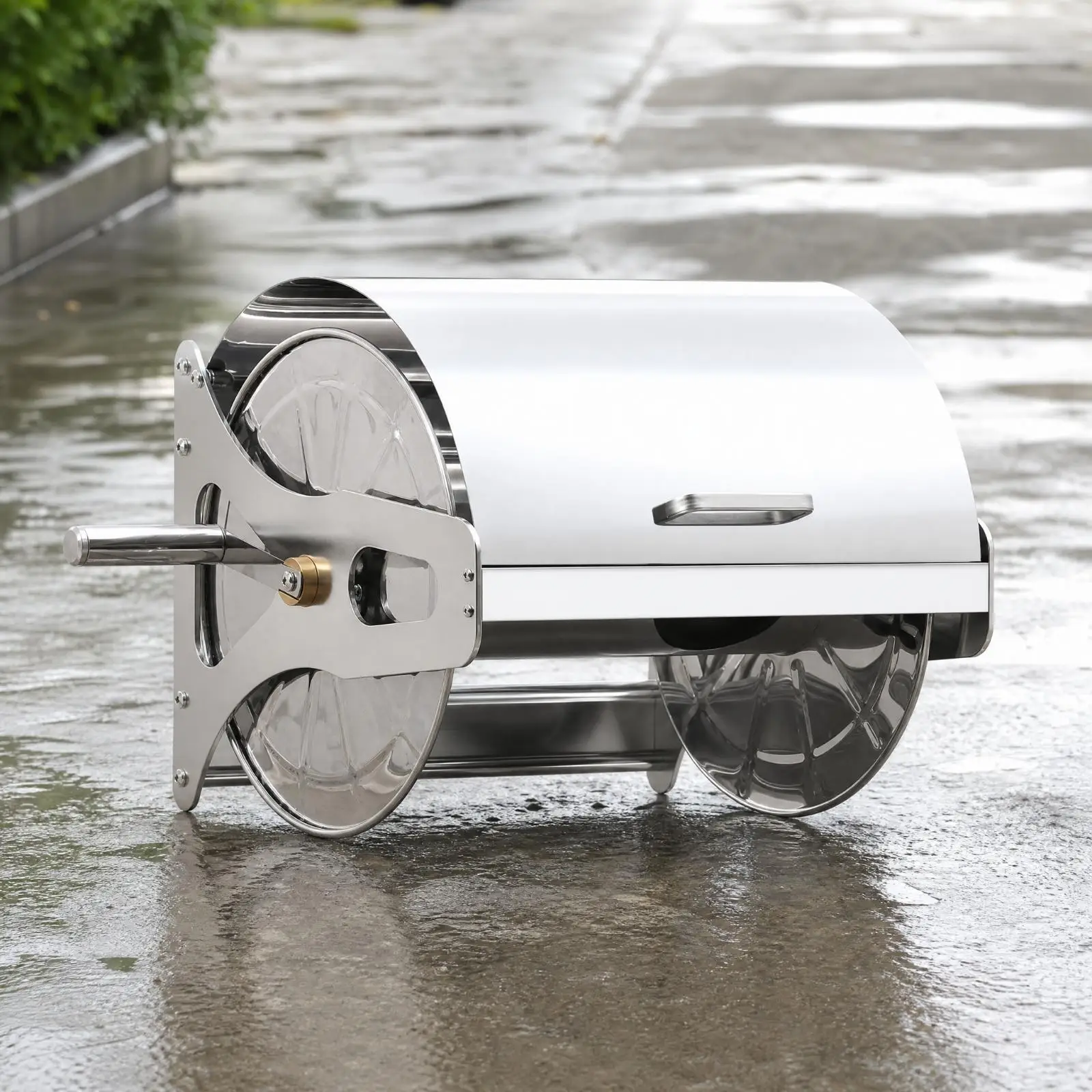 Metal Garden Hose Reel with Drum Cover and Crank for Efficient Water Hose Winding and Storage