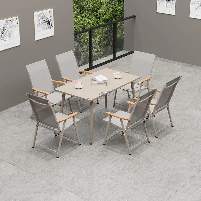 

Outdoor tables and chairs courtyard garden leisure portable terrace bedroom Nordic wrought iron table folding backrest