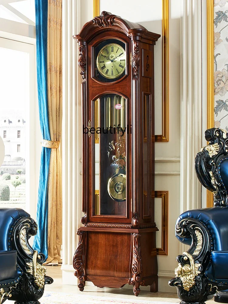 European Style Mechanical Clock Rosewood the Grandfather Clock Living Room Villa New Retro Vertical Large Pendulum Clock