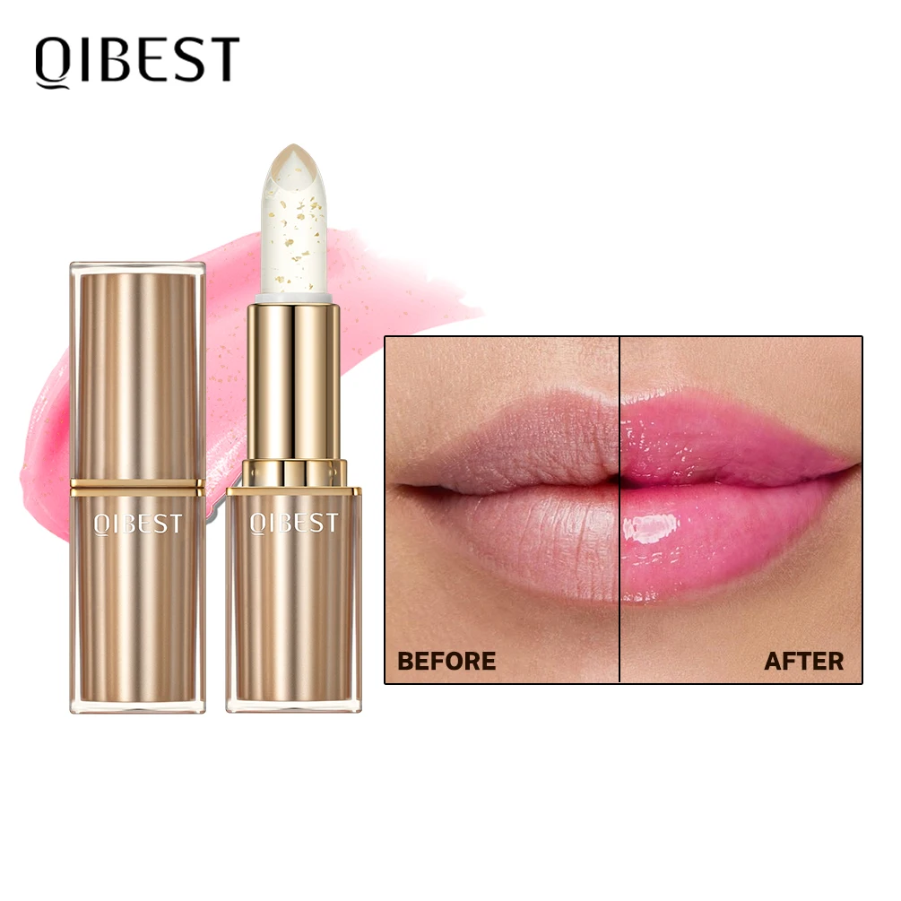 QIBEST Moisturizing Glitter Lipstick Transparent Lip Balm Warm Color Change Lipstick Pearlescent Temperature Changing Lip Stain