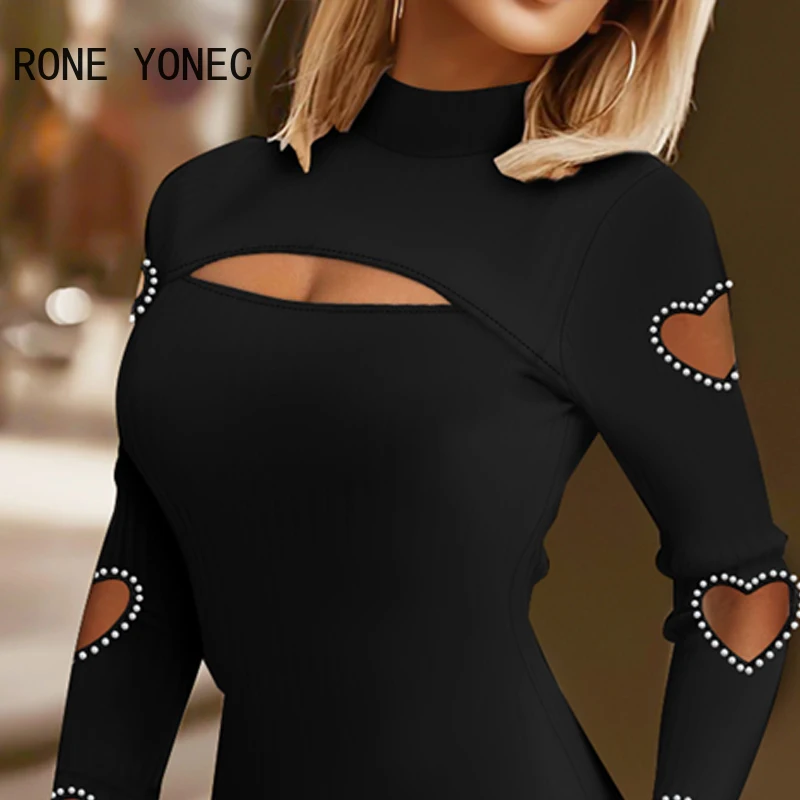 Women Sexy Hollow Out Heart Pattern Rhinestone Mini Sexy Spring&Autumn Basic Dresses