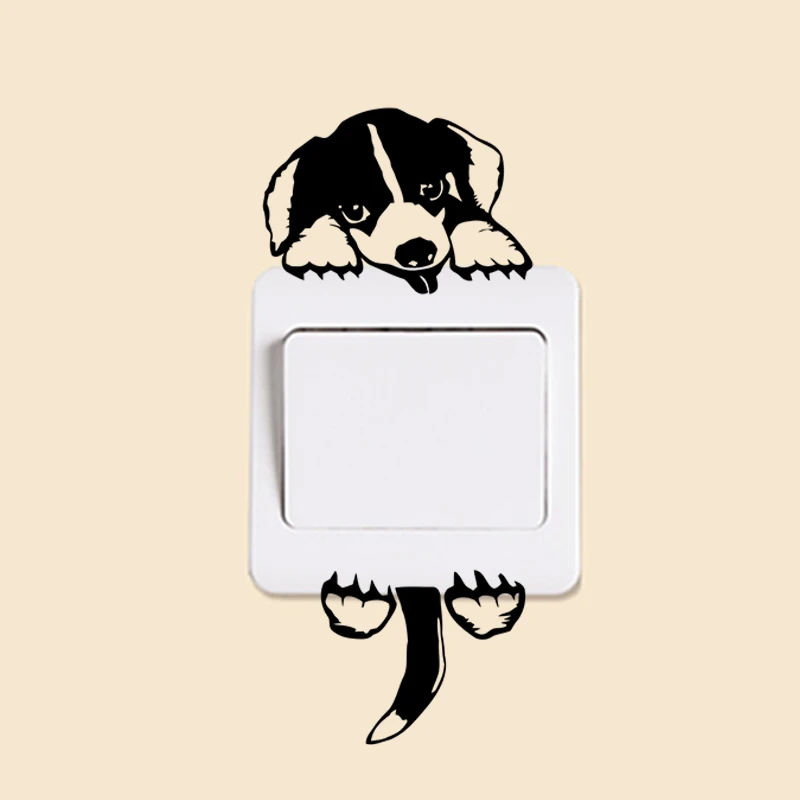 Cute Dogs Switch Panel Stickers For Home Decoration Diy Cartoon Puppy Animals 3d Vinyl Mural Art Kids Room Wall Decals Posters