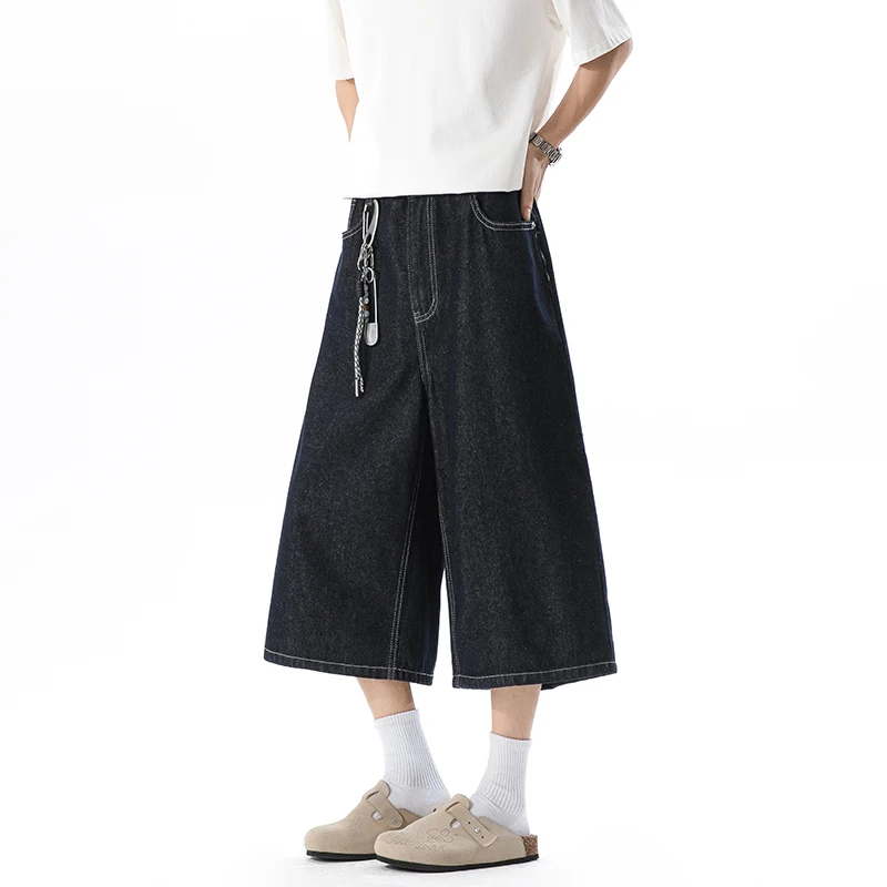 

Unisex Denim Capri Pants Summer Stylish Cotton Blend Street Style Denim Shorts Streetwear Urban Outfit Men Women Practical Wear