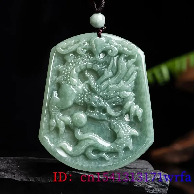 Burmese Jade Dragon Phoenix Pendant Talismans Emerald Men Necklace Natural Accessories Green Jadeite Jewelry Charms Real