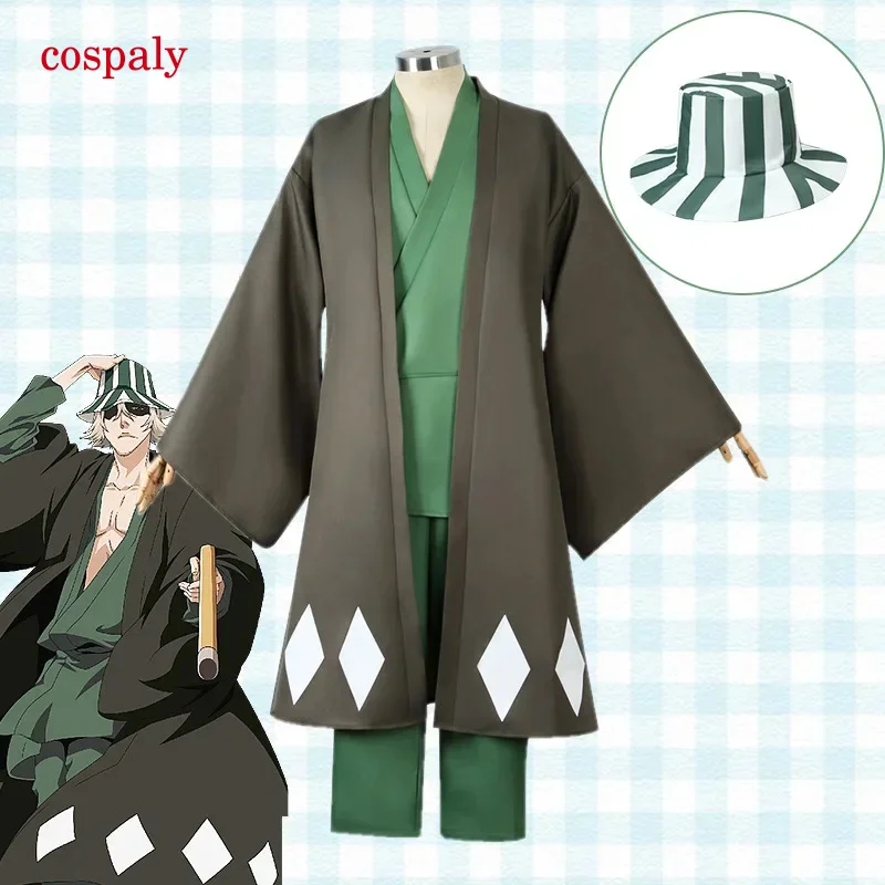 A In Stock Anime Bleach Urahara Kisuke Cosplay Costume Urahara Kisuke Kimono Outfit Costumes Full Set For Adult Cosplay