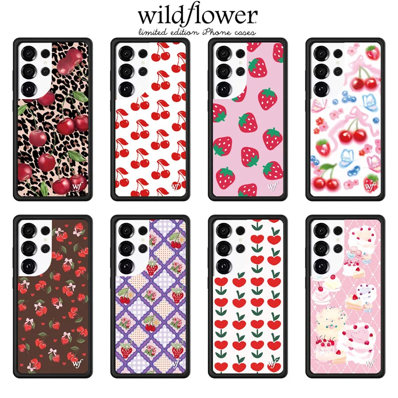 

Wildflower Cindy Kimberly Pink Cherries Phone Case For Samsung S23 S24 S25 S26 Ultra Strawberries Berry World Sweet Cakes Cover﻿