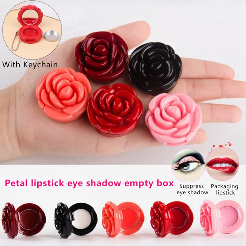 

Empty Eyeshadow Case With Keychain Rose Flower Shape Lipstick Box Cosmetic Packing Container Refillable Makeup Lip Mask Case