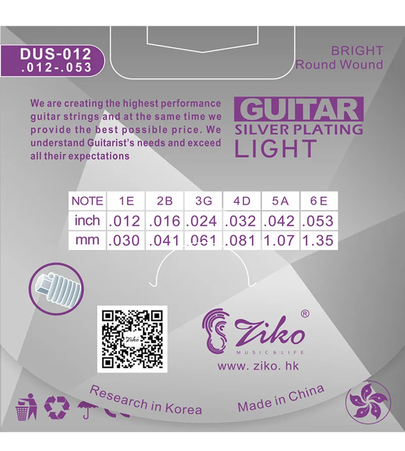 ZIKO DUS 010 011 012 Akustische Gitarre Saiten Hexagon Carbon Stahl Core Silber Überzug Musical Instruments Zubehör Teile – Detail 3