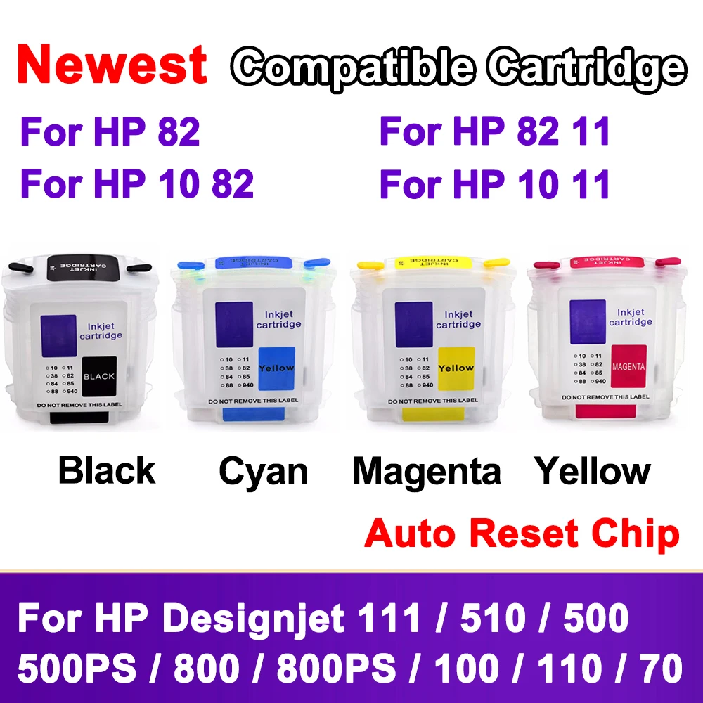 For HP 10 82 11 refill ink cartridge with permanent chip For HP designjet 111 510 500 500PS 800 800PS 100 110 70 with ARC chip