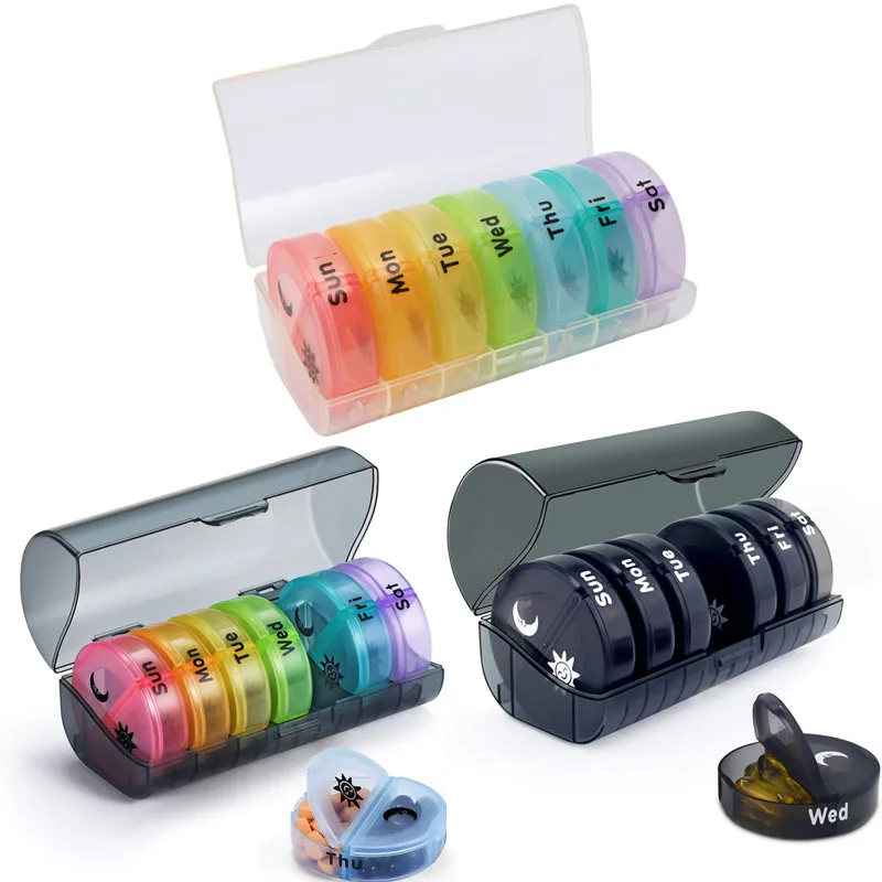 Pill Box 14 Grids Pill Container Organizer Travel Weekly Rainbow Round Pills Case Health Care Drug Divider Medicine Storage Box