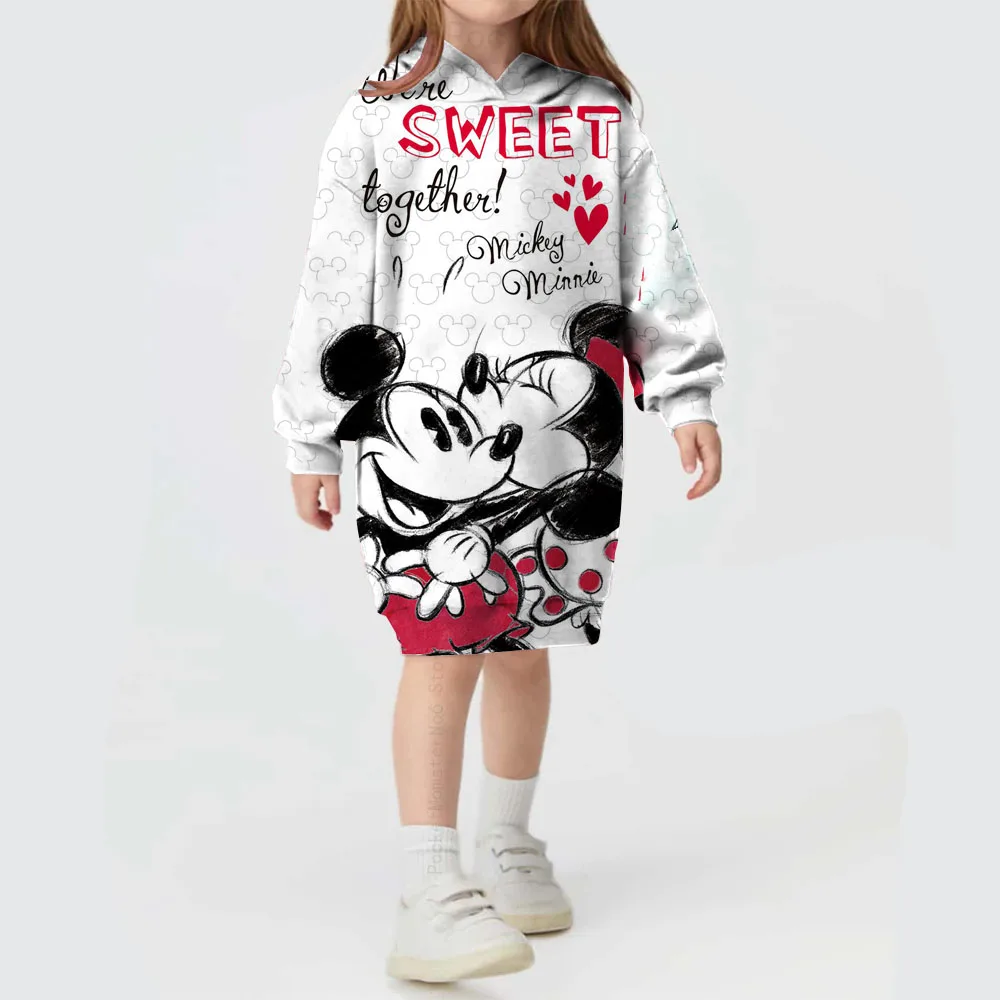 2025 New Spring Children\'s Clothes Casual Sports Girls Print Mickey Mouse Hoodie Street Cartoon Sweater Dress Children\'s Clothi