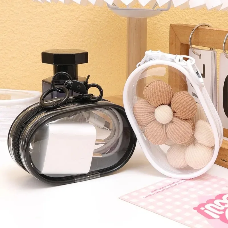 Mini PVC Transparent Bags Charging Cable Organizer Portable Data Cable Earphone Coin Charger Storage Pouch Zipper Bags with Hook