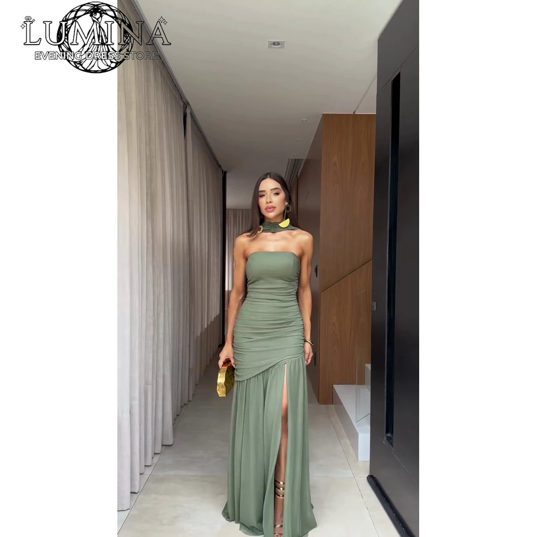 Lumina Green Prom Dresses 2026 Luxury Prom Slit Elegant Women's Dresses for Wedding Party Custom Made Line A Ribbon Lace Dress