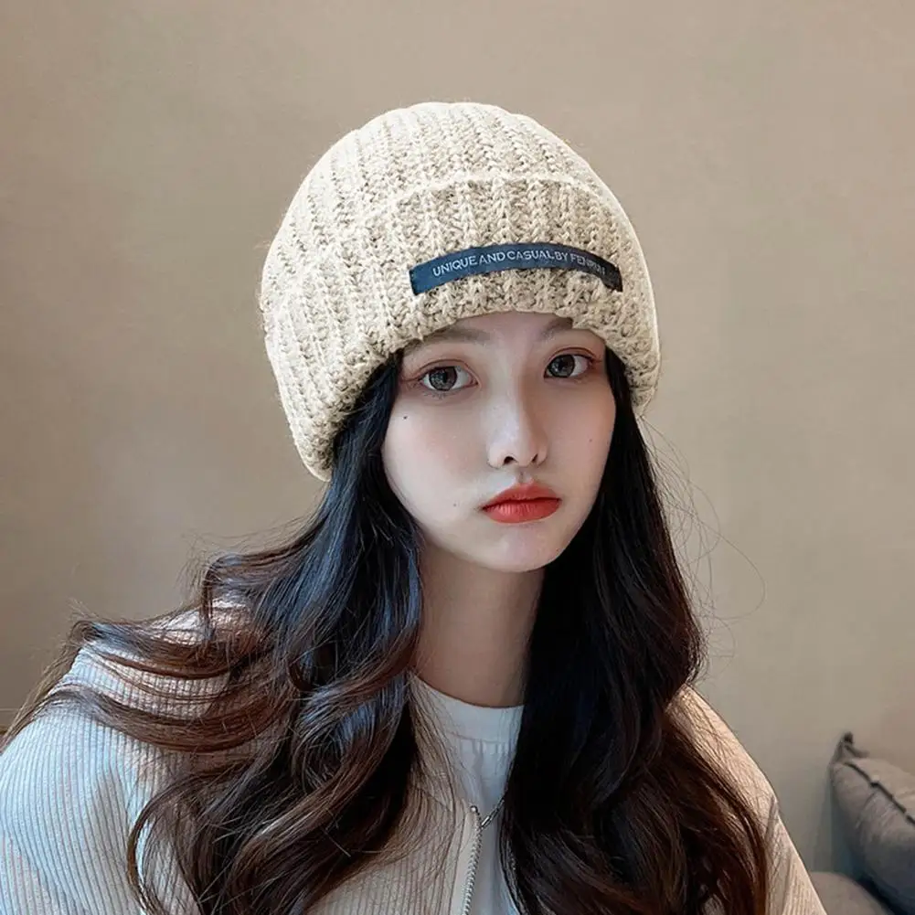 Lady Knitted Hat For Winter Solid Color Warm  High Elastic Women Hat Ultra-Thick Unisex Knit Headwear For Outdoor