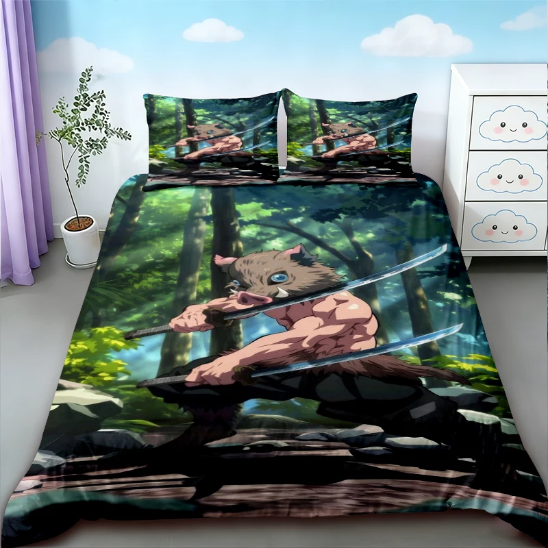 Duvet Cover Nezuko Kamado Bedding Set Anime Demon Slayer Comforter Bed Linen Single Twin Full Queen Size Kids Girl Boys Gift