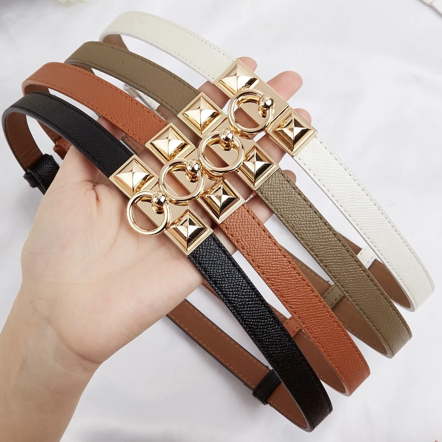 New Fashion Belt For Women Fine Belts Golden Metal Buckle Jeans Sweater Dress Waistband Genuine Leather Lady Belt