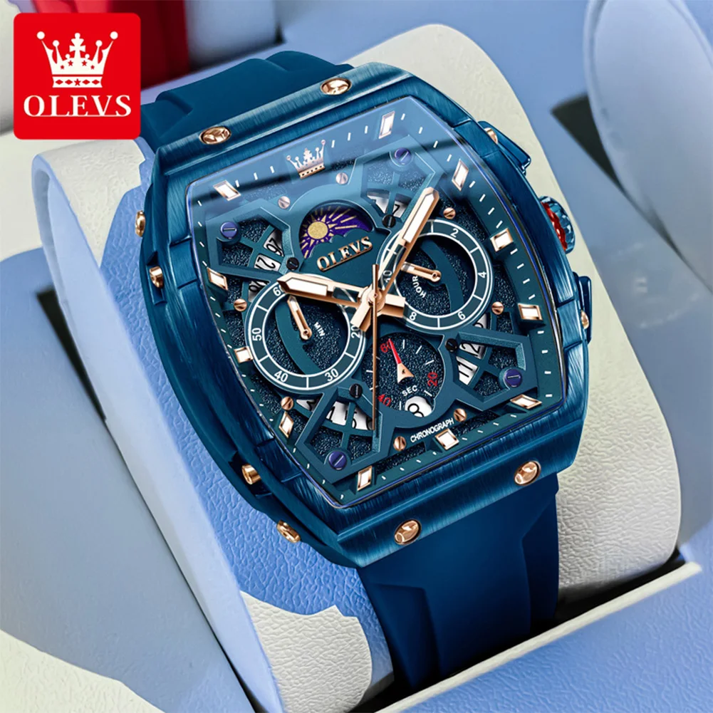 

OLEVS Men's Hollow Out Quartz Watch Waterproof Luminous Watches For Men Fashion Design Silicone Strap Chronograph Wristwatch
