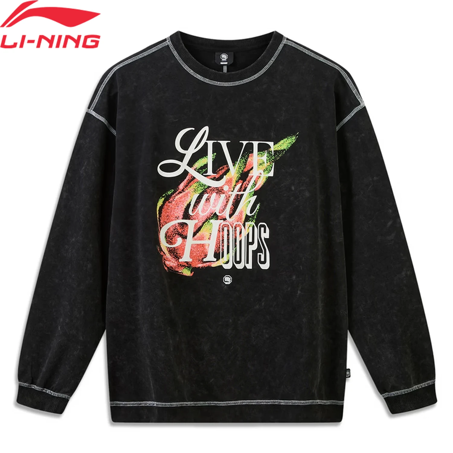 Li-Ning Men's Basketball Sweatshirt 84%Cotton 16%Polyester Round Neck Breathable Stylish LiNing Casual Pullover AWDW411