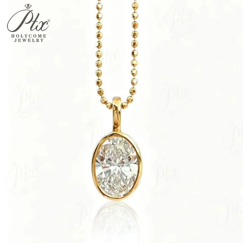 2ct Laborgezüchteter Diamant-Anhänger mit Goldperlenkette, Herzschliff, Echtes 18K Gold, Hochzeits- und Verlobungsanhänger, Einfacher Holycome Schmuck – Detail 2