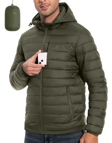 Pioneer Camp Men's Lightweight Packable Puffer Jacket with Hood Warm Puffy Winter Jacket Coat Insulated for Ski Hiking Travel
