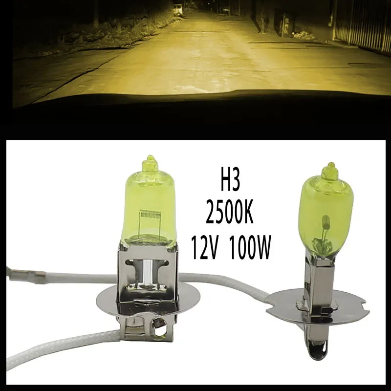 2pcs H3 12V 100W Xenon Halogen Yellow car Headlight Fog Quartz Glass 2500K Light Lamp Bulbs