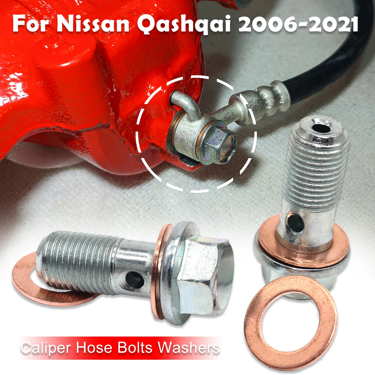 

Front Left Right rear Caliper Hose Lines Banjo Fittings Bolts Copper Sealing Crush Washers Repair Kit For Nissan Qashqai 06-2021