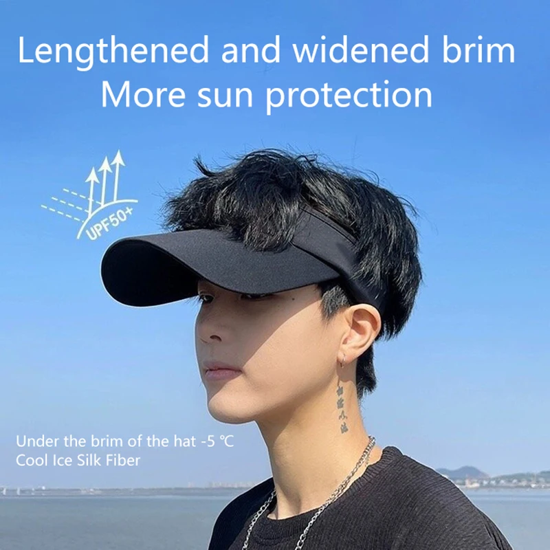 1PC Outdoor Riding Sports Shades Long Brim Ice Silk Sun Hats Men Women Empty Top Baseball Cap Sunscreen Uv Protection Visors