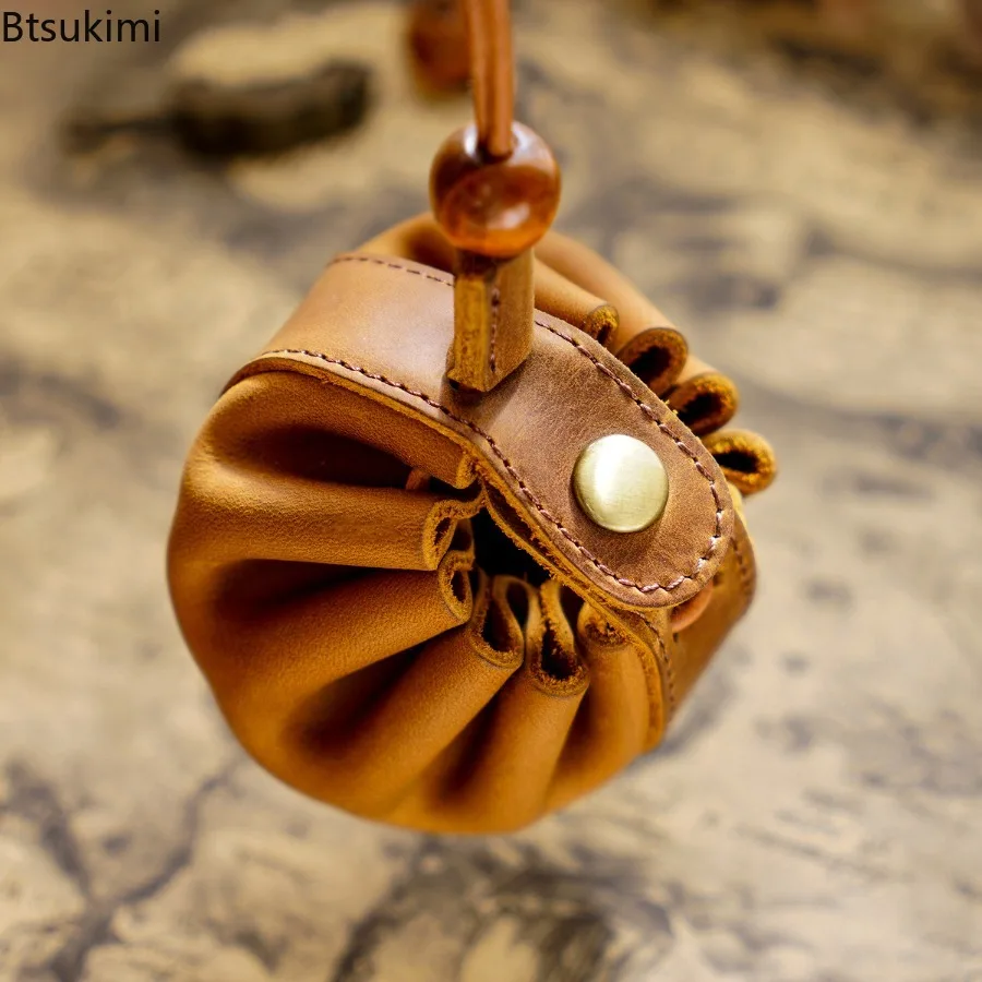 New Handcrafted Genuine Leather Drawstring Pouch Coin Purse, Vintage Drawstring Wallet Unisex Genuine Leather Organizer Pouch