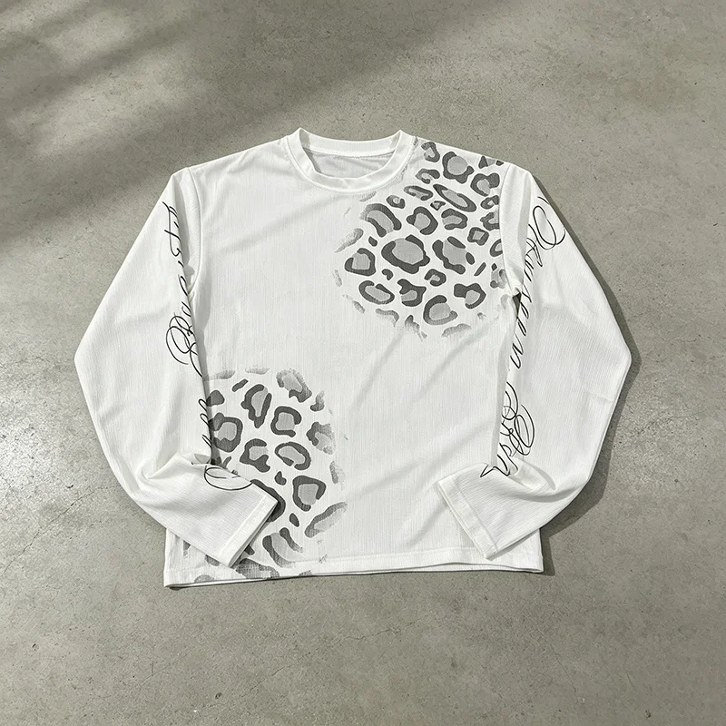 American Retro Long Sleeved T-shirt Leopard Print High Street Fashion Loose Fitting Women's Pullover Top Autumn Fashion