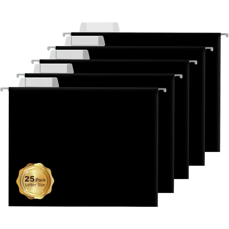 

25 Packs Hanging File FoldersBlack Letter Size File Folder Designed for Bulky Files Filing Cabinet 1 5 Adjustable Tabs for Offi