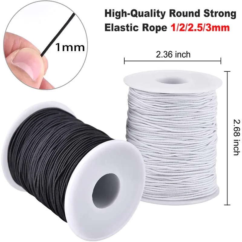 1/2/2.5/3MM White/black High-Quality Round Strong Elastic Rope Rubber Band Sewing Garment Craft DIY Sewing Accessories