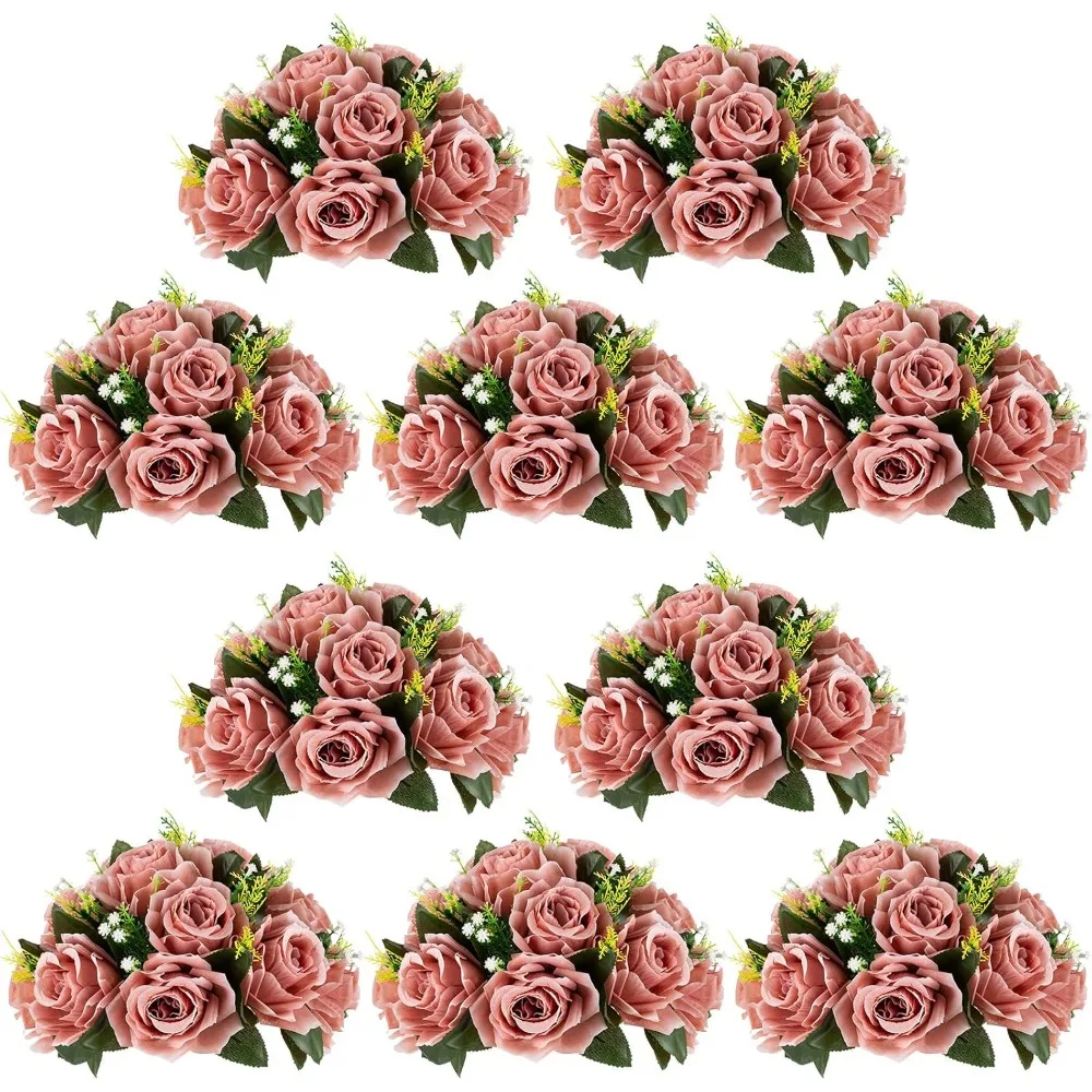 

Wedding Artificial Flower Ornament, 10 9.5-inch Diameter Pink Rose Fake Beads - Silk Fake Rose Ornament for Wedding Decoration