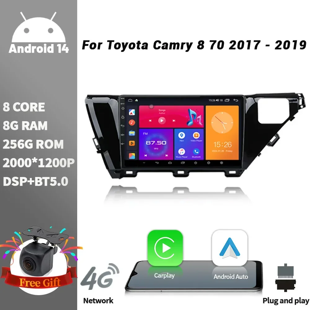 

Car Radio Multimedia Player Navigation Wireless CarPlay Touch Screen Stereo Android For Toyota Camry 8 70 2017 - 2019