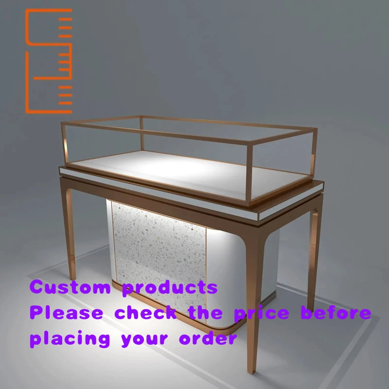 custom.Shang Liang Custom Wooden Hand Lighted Stainless Steel Blue White Jewelry Display Table Stand Luxury Cases ISO9001