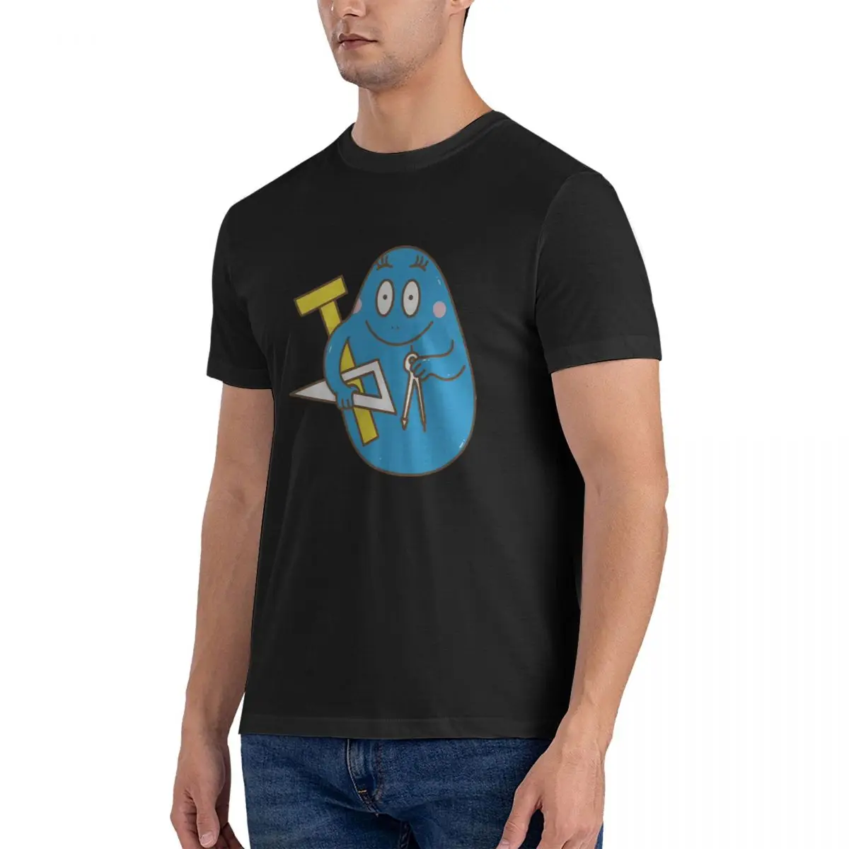 Study T-Shirt for Men B-Barbapapa Casual Cotton Tees Round Neck Short Sleeve T Shirts Graphic Printed Clothing