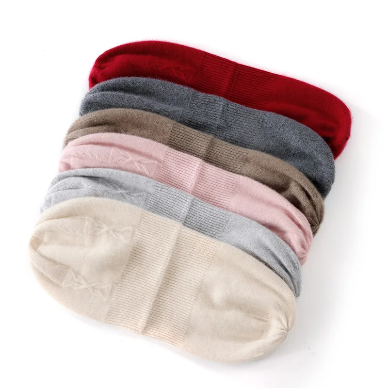MVLYFLRT Women's 100% Pure Goat Cashmere Double-Layer Thick Knitted Hat Winter Warm Fashionable Jacquard Yarn Luxurious Soft Hat